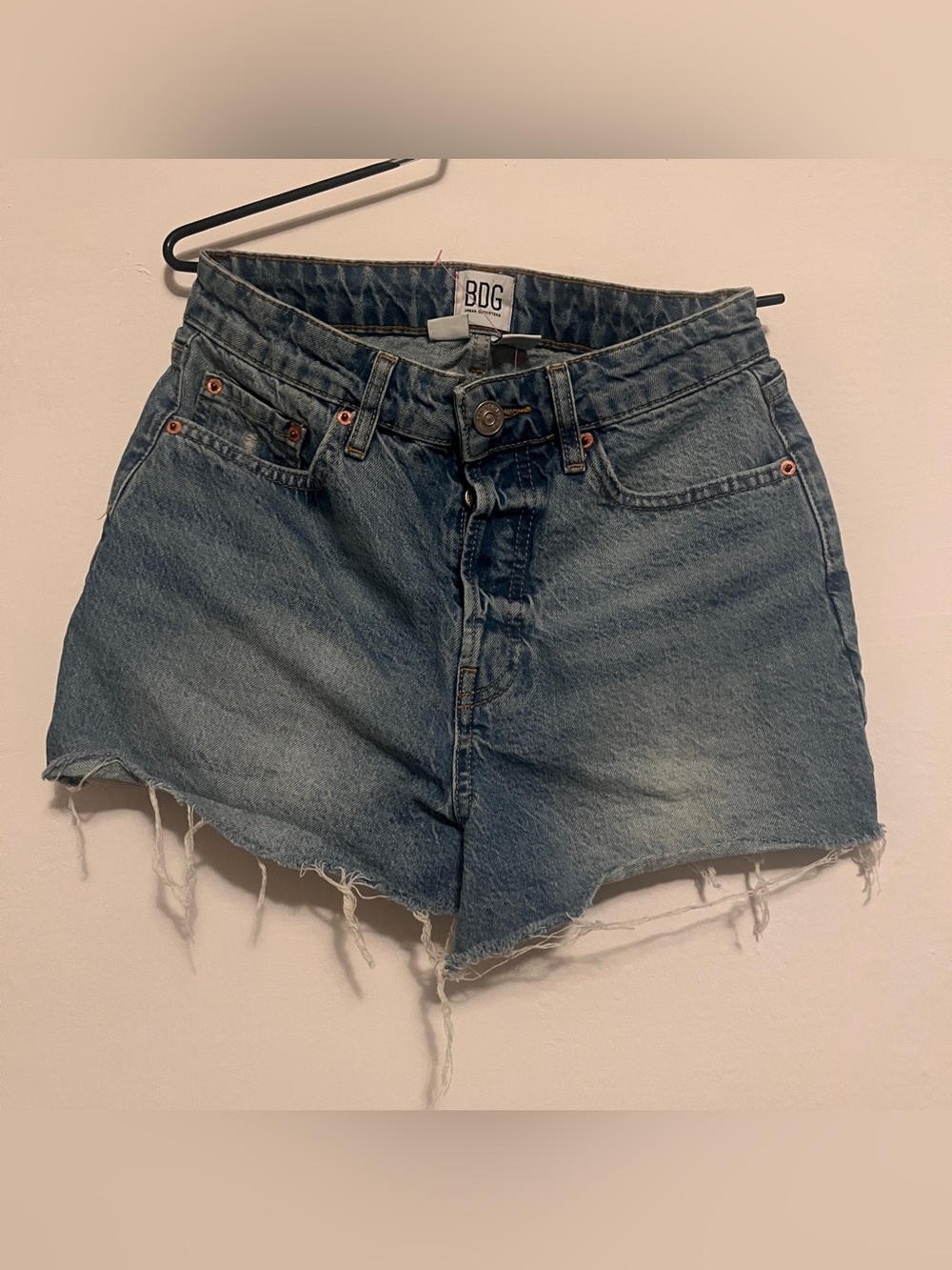BDG Light Blue Distressed High-Rise Denim Cutoff Shorts